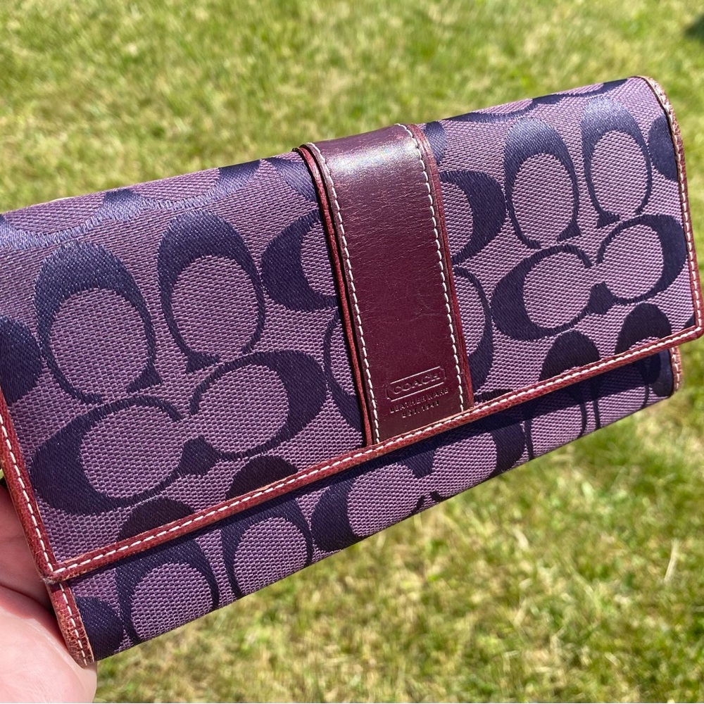 Coach Plum Signature Jacquard Large Checkbook Wallet
